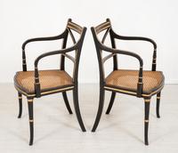 Pair of Regency Style Ebony & Gilt Open Armchairs (7 of 8) Pair of Regency Style Ebony & Gilt Open Armchairs (7 of 8)