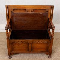 Oak Monks Bench Settle Carved Folding Hall Arts & Crafts (3 of 12) Oak Monks Bench Settle Carved Folding Hall Arts & Crafts (3 of 12)