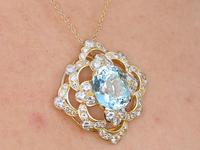 22.32ct Aquamarine, 7.62ct Diamond & 18ct Yellow Gold Pendant - Vintage c.1950 (9 of 9) 22.32ct Aquamarine, 7.62ct Diamond & 18ct Yellow Gold Pendant - Vintage c.1950 (9 of 9)