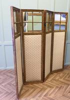 French Upholstered 4 Fold Screen Gilt Mirror Room Divider