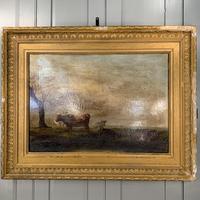 Antique large Georgian landscape oil painting study of cows (4 of 9) Antique large Georgian landscape oil painting study of cows (4 of 9)