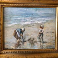 M J Rendall 20th Century Shell Pickers Oil Painting (2 of 5) M J Rendall 20th Century Shell Pickers Oil Painting (2 of 5)