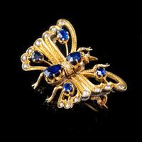 Antique Victorian Sapphire Pearl Butterfly Brooch 15ct Gold 1.20ct Sapphire Circa 1890 (4 of 5) Antique Victorian Sapphire Pearl Butterfly Brooch 15ct Gold 1.20ct Sapphire Circa 1890 (4 of 5)