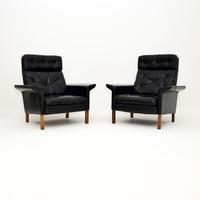 Pair of Danish Vintage Leather & Rosewood Armchairs