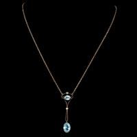 Antique Edwardian Aquamarine Pearl Lavaliere Necklace 9ct Gold 4.30ct of Aqua c.1905 (4 of 7) Antique Edwardian Aquamarine Pearl Lavaliere Necklace 9ct Gold 4.30ct of Aqua c.1905 (4 of 7)