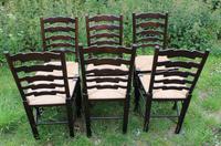1960s Set of 6 Ash Stained Ladderback Dining Chairs with Rush Seats (3 of 4) 1960s Set of 6 Ash Stained Ladderback Dining Chairs with Rush Seats (3 of 4)