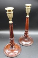 Fine Pair of George III Period Mahogany & Brass Candlesticks (2 of 5) Fine Pair of George III Period Mahogany & Brass Candlesticks (2 of 5)
