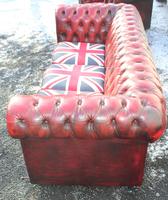 1960s Chesterfield Red Leather 3 Seater Sofa with Union Jack on Seat (3 of 3) 1960s Chesterfield Red Leather 3 Seater Sofa with Union Jack on Seat (3 of 3)