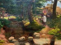 John Barter Lovely 19th Century Oil Painting 'Crossing the Stones' (9 of 14) John Barter Lovely 19th Century Oil Painting 'Crossing the Stones' (9 of 14)