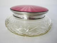 Silver & Pink Enamel Dressing Table Jar with a Mirror Under the Lid (2 of 5) Silver & Pink Enamel Dressing Table Jar with a Mirror Under the Lid (2 of 5)
