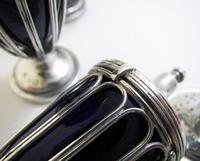 Antique English Edwardian (1911) Solid Sterling Silver & Bristol Blue Glass Salt Cellar Pepper Shaker Pots Cruet Set (7 of 7) Antique English Edwardian (1911) Solid Sterling Silver & Bristol Blue Glass Salt Cellar Pepper Shaker Pots Cruet Set (7 of 7)