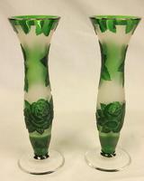 Pair of Green Cameo Glass Vases (2 of 3) Pair of Green Cameo Glass Vases (2 of 3)