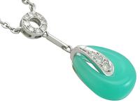 Chrysoprase & 0.18ct Diamond, 14ct White Gold Necklace - Art Deco Style - Vintage c.1950 (3 of 9) Chrysoprase & 0.18ct Diamond, 14ct White Gold Necklace - Art Deco Style - Vintage c.1950 (3 of 9)