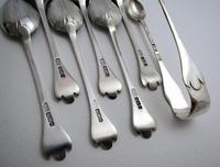 Antique Edwardian 1910 Solid Sterling Silver Tea Spoons & Sugar Tongs Set, English Trefid Rattail William III Style (4 of 8) Antique Edwardian 1910 Solid Sterling Silver Tea Spoons & Sugar Tongs Set, English Trefid Rattail William III Style (4 of 8)