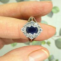 Vintage 18ct white gold sapphire diamond cluster ring ~ 1.55ct sapphire (5 of 10) Vintage 18ct white gold sapphire diamond cluster ring ~ 1.55ct sapphire (5 of 10)