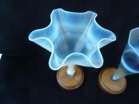 2 Early James Powell Opalescent / Vaseline Glass Vases - Mounted on Stands (3 of 4) 2 Early James Powell Opalescent / Vaseline Glass Vases - Mounted on Stands (3 of 4)