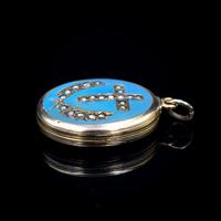 Antique Blue Enamel & Pearl Cross Laurel 9ct Gold Oval Locket Pendant (3 of 9) Antique Blue Enamel & Pearl Cross Laurel 9ct Gold Oval Locket Pendant (3 of 9)