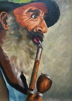 An Old Pipe Smoker - Original Signed Vintage Oil On Canvas Portrait Painting (7 of 10) An Old Pipe Smoker - Original Signed Vintage Oil On Canvas Portrait Painting (7 of 10)
