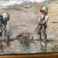 M J Rendall 20th Century Shell Pickers Oil Painting (5 of 5) M J Rendall 20th Century Shell Pickers Oil Painting (5 of 5)