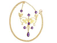 1.45ct Amethyst & Seed Pearl, 15ct Yellow Gold Necklace - Antique c.1880 (3 of 9) 1.45ct Amethyst & Seed Pearl, 15ct Yellow Gold Necklace - Antique c.1880 (3 of 9)