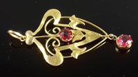 Antique Art Mouveau 9ct gold garnet lavalier drop pendant (10 of 10) Antique Art Mouveau 9ct gold garnet lavalier drop pendant (10 of 10)