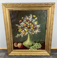 Vintage Oil Painting Signed Floral Still Life Grapes Gilt Frame (LOT 3868)