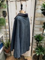 Antique French handmade indigo blue striped linen cape or cloak with black wool collar one size (10 of 10) Antique French handmade indigo blue striped linen cape or cloak with black wool collar one size (10 of 10)
