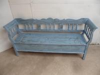 Lovely Sky Blue 3 Seater Antique Pine Kitchen / Hall Box Settle / Bench (4 of 10) Lovely Sky Blue 3 Seater Antique Pine Kitchen / Hall Box Settle / Bench (4 of 10)