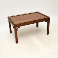 Inlaid Brass Mahogany Chippendale Style Coffee Table