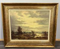 Vintage Signed Oil Painting Landscape Sunset Gilt Frame (LOT 3870)