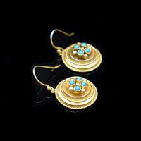 Antique Victorian Round Turquoise Gold on Silver Drop Earrings (2 of 6) Antique Victorian Round Turquoise Gold on Silver Drop Earrings (2 of 6)