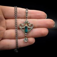 Antique Green Paste Sterling Silver Drop Pendant & Chain Necklace (3 of 10) Antique Green Paste Sterling Silver Drop Pendant & Chain Necklace (3 of 10)