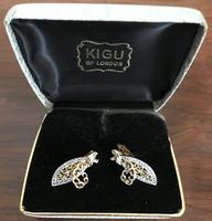 Gorgeous Vintage 1950s KIGU Gold-tone & Marcasite Clip-on Earrings (boxed Original)