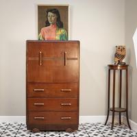 Art Deco Oak Tallboy Linen Cabinet 1930s