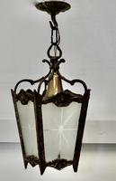 French Brass & Etched Glass Lantern Hall Light (4 of 6) French Brass & Etched Glass Lantern Hall Light (4 of 6)
