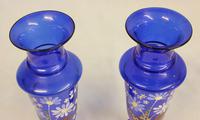 Antique Pair Bristol Blue Glass Shaped Decorated Vases (6 of 6) Antique Pair Bristol Blue Glass Shaped Decorated Vases (6 of 6)