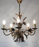 Vintage French 5 Arm Gilt Wheatsheaf & Floral Toleware Chandelier (9 of 9) Vintage French 5 Arm Gilt Wheatsheaf & Floral Toleware Chandelier (9 of 9)