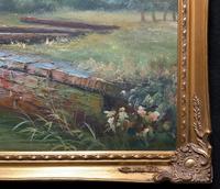 Superb Large Vintage Gilt-Framed Landscape Oil Painting of Barge on the Canal (11 of 13) Superb Large Vintage Gilt-Framed Landscape Oil Painting of Barge on the Canal (11 of 13)