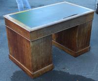 1920's Solid Light Oak Pedestal Desk with Green Leather Top. (5 of 5) 1920's Solid Light Oak Pedestal Desk with Green Leather Top. (5 of 5)