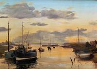 'the Estuary At Sundown' A Large Superb Original Vintage Seascape Oil Painting (6 of 12) 'the Estuary At Sundown' A Large Superb Original Vintage Seascape Oil Painting (6 of 12)
