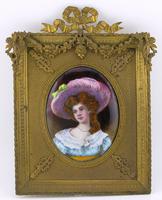 French Enamel Portrait of Lady in an Empire-style Frame c.1900 (1 of 8)