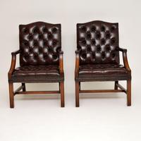 Pair of Antique Deep Buttoned Leather Library Armchairs (11 of 12) Pair of Antique Deep Buttoned Leather Library Armchairs (11 of 12)