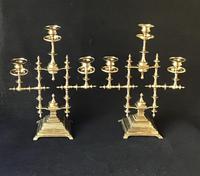 Pair of Heavy Brass Aesthetic Movement Three Branch Candelabra. (6 of 8) Pair of Heavy Brass Aesthetic Movement Three Branch Candelabra. (6 of 8)