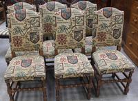 1940's Set 6 Oak High Back Dining chairs with Heraldic Upholstery (2 of 4) 1940's Set 6 Oak High Back Dining chairs with Heraldic Upholstery (2 of 4)
