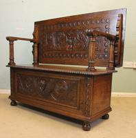Antique Carved Oak Monks Bench Hall Seat Settle (8 of 11) Antique Carved Oak Monks Bench Hall Seat Settle (8 of 11)