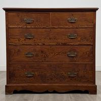 Antique 19th Century Figured Pitch Pine Chest Of Drawers