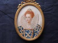 4 3/4" high Miniature Portrait Elizabeth 1st. Ormolu Frame 4 3/4" high Miniature Portrait Elizabeth 1st. Ormolu Frame