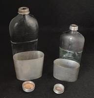Two Mid Victorian Pewter, Leather Bound & Glass Hip Flasks (3 of 3) Two Mid Victorian Pewter, Leather Bound & Glass Hip Flasks (3 of 3)