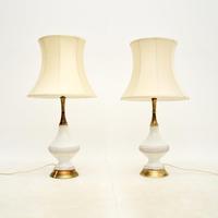 Pair of Vintage Italian Ceramic & Brass Table Lamps
