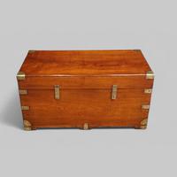 Victorian Teak and Brass-Bound Campaign Trunk